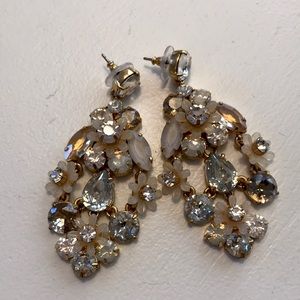 J. Crew floral rhinestone statement earrings gold brass